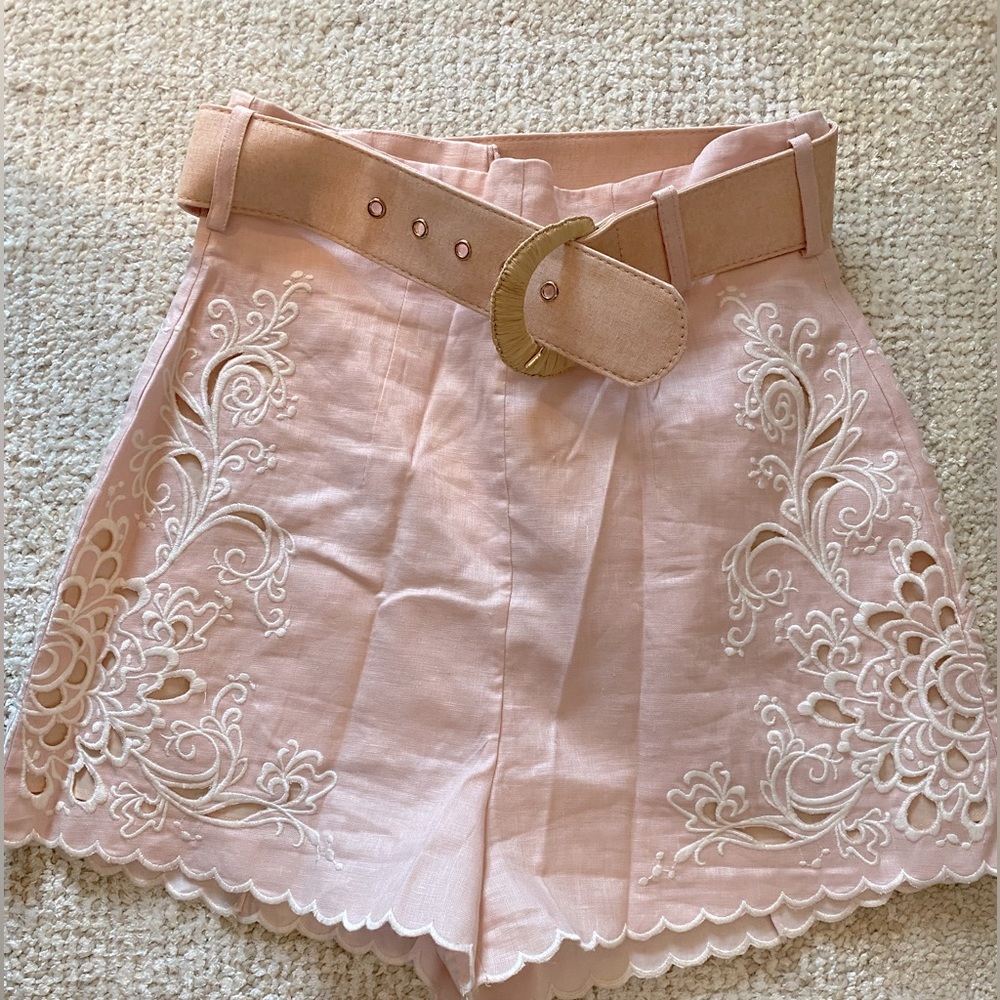 NEVER WORN: Zimmerman Pink Embroidered Shorts With Belt